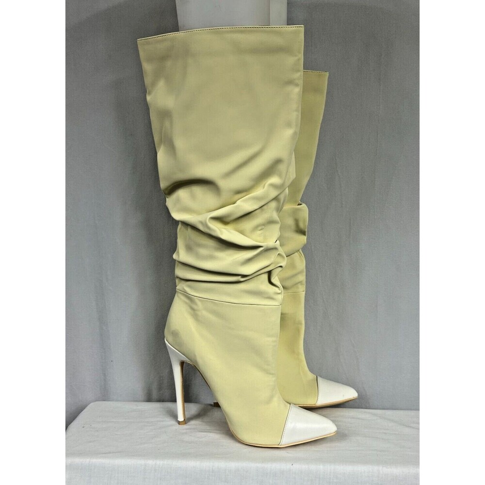 NEW IN BOX Mackin J 181-17 Beige Cap Toe Stiletto High Heel Slouch Boot Sz 7.5